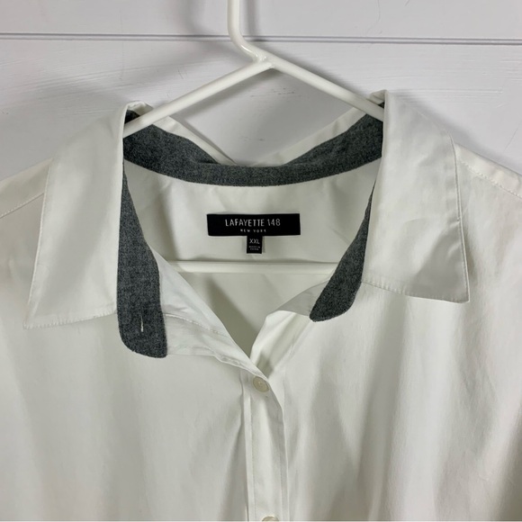 Lafayette 148 Jessie Crystal Oversized‎ White Poplin Shirt Tunic Top Sz XXL EUC - Picture 4 of 15